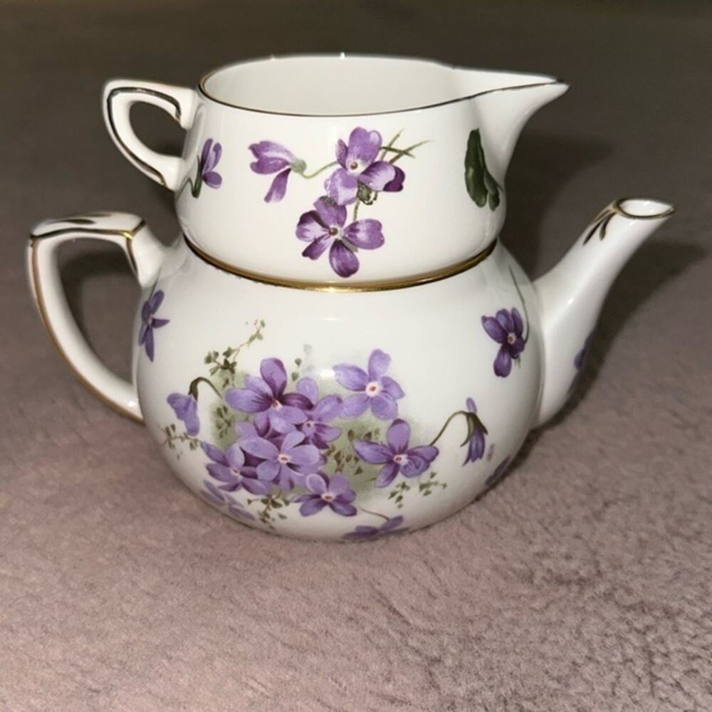 Hammersley Victorian Violets from England’s Countryside Stacking Teapot/Creamer